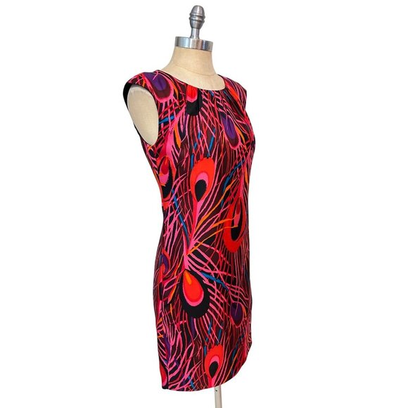 Anthropologie Milly Peacock Print Silk Dress Shift Cocktail size 2 XS - Picture 3 of 6